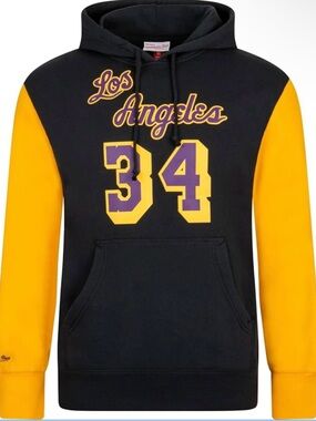 Los Angeles Lakers Shaquille O’Neal Black & Yellow Pullover Hoodie size Large